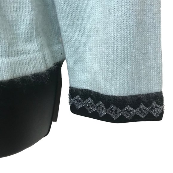 Silk Lore by Beth Terrell Lt Green Snap Cardigan Size M Black Trim Embroidery - Picture 4 of 7